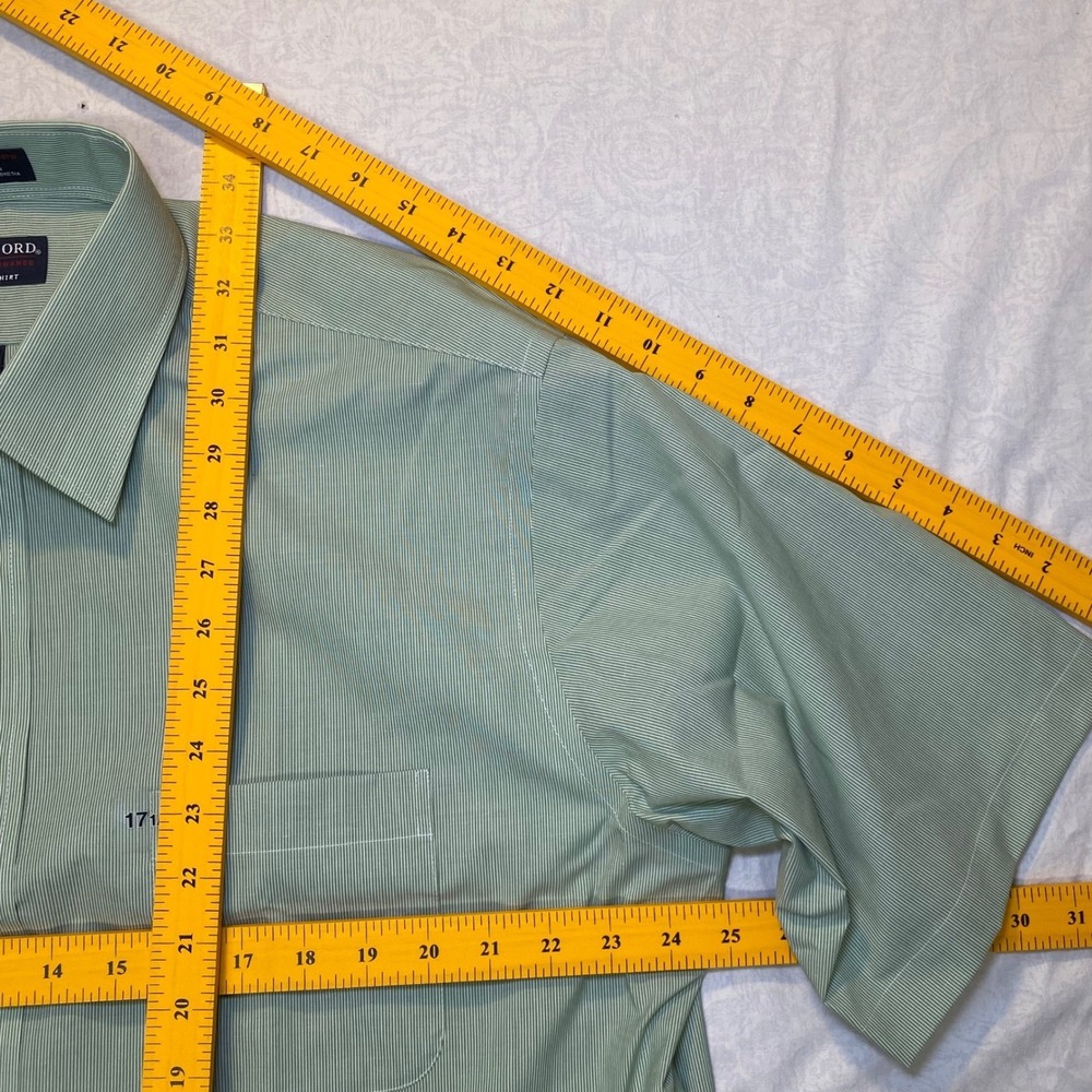Stafford Performance Super Shirt Mens 17.5 Green White Stripe Classic Fit NWT - Picture 8 of 10